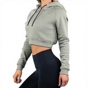 Sweat à capuche court décontracté pour femme, léger, en mélange de coton doux, coupe confortable, haut de sport pour activités de plein air et d'intérieur - Product Image 1