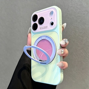 เคสโทรศัพท์แม่เหล็กแบบมีแผ่นกระจกด้านหลังลายบล็อกสีแฟชั่น สำหรับ iPhone 18 13 14 15 16 17 Pro Max พร้อมการปกป้อง 360 องศา °   ฝาครอบเลนส์แบบตั้งได้ - Product Image 2