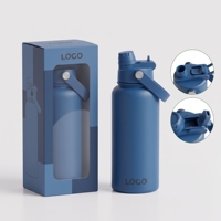 Bouteille d'eau isotherme en acier inoxydable 2-en-1 à double paroi de 24 oz et 32 oz avec logo personnalisé, pour sport et gym, avec bec verseur et paille