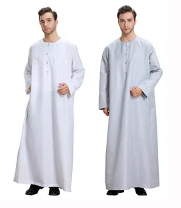 High quality long sleeve plain white and grey color thobe men Muslim prayer daily wear abaya robe