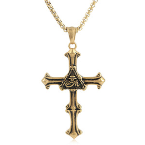 Stainless Steel <b>Cross</b> Pendant With Eye Design Silver Tone Men's Necklace 3.0x60cm <b>Chain</b> Gift Jewelry - Product Image 5