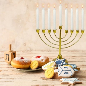 Hanukkah Gold <b>Iron</b> Candlestick Nine Branch Menorah For Religious Activities Durable Vintage Style - Product Image 1