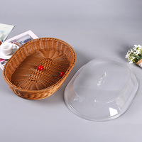 Plateau de service rectangulaire en rotin PP naturel fait main, panier à pain tressé avec couvercle, organisateur de rangement pour cuisine et boulangerie, vente en gros