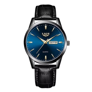 Montre-bracelet à quartz pour homme style affaires avec affichage jour de la semaine et calendrier, lumineuse, étanche, bracelet en cuir marron, montre habillée - Product Image 4