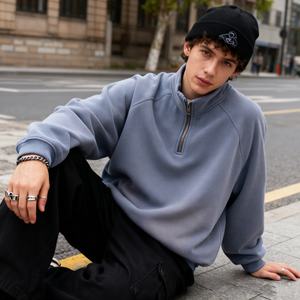 TKAN370D personnalisé manches raglan col montant grande taille lâche Vintage lavé mode soleil délavé quart fermeture éclair sweats à capuche pour hommes - Product Image 1