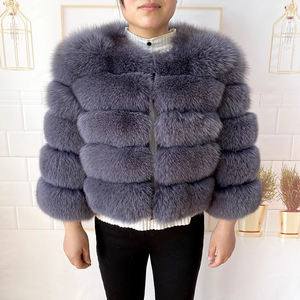 Abrigo de piel de zorro natural de lujo grueso y cálido de invierno de piel auténtica transpirable de tamaño personalizado con forro de poliéster para mujer - Product Image 4