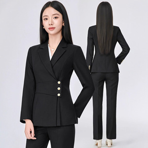Women's Black Suit Set Polyester Full Sleeve Anti-Wrinkle Office Lady Autumn Professional Attire - Product Image 1