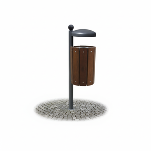 Cestino per Rifiuti in Stile Tropicale in WPC e Acciaio con Coperchio per Uso Interno, Patio e Riciclaggio per Uso Pubblico - Product Image 1