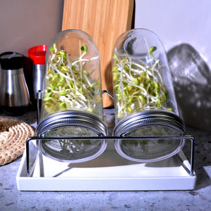 Nuevo Estilo de Tarro de Cristal Ecológico y Transpirable para Germinación con Soporte Metálico y Tapa de Malla para Cocina, DIY de Alimentos y Germinación de Semillas - Product Image 4