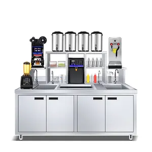 Stainless Steel Restaurant Bar Counter Mall Fast Food Tea Fruit Juice Cabinet Bubble Tea Bar Working Station