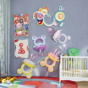 Sucette pour bébé fruits et légumes sans BPA Happy Supplement Bite en silicone avec sac en maille Outil de soins bucco-dentaires pour bébé - Product Image 3