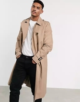 Trench-coat long pour hommes avec ceinture à double boutonnage, de couleur pure, design personnalisé OEM, à la mode, vente en gros