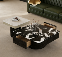 Ensemble de tables basses gigognes multifonctionnelles en bois avec plateau en marbre et tiroir de rangement, design moderne pour salles à manger et salons