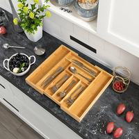 Organisateur de tiroir extensible en bambou personnalisé avec séparateur pour la cuisine, la salle de bain, la garde-robe, le rangement des ustensiles