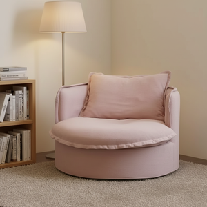 Canapé rond en lin et coton de style Wabi-Sabi, housses entièrement amovibles, tissu vintage, fauteuil individuel pour balcon - Product Image 1