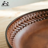 Plateau en cuir véritable de luxe, cuir pleine fleur tanné végétal naturel, avec bords tressés