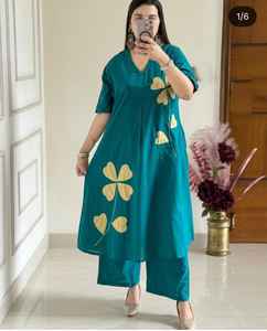 Demi-manches femmes modeste imprimé floral costume décontracté pantalon indien cordon ensemble bureau vacances porter en gros cordon ensemble coton grande taille - Product Image 5