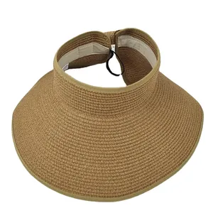 여름 솔리드 컬러 노치 탑 캡 태양 보호 접는 와이드 브림 바이저 모자 야외 관광 남성과 여성 활 밀짚 모자