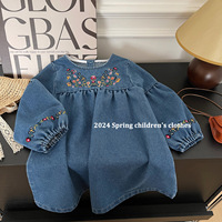 Nouvelle robe décontractée pour filles, à manches longues, brodée, style A-line, mini-robe de princesse, motif imprimé, 95% coton, écologique