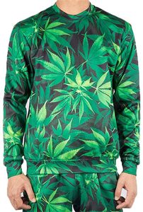 Giản Dị Thời Trang Phố Áo Và Quần Màu Xanh Lá Cây Cây Cây Gai Dầu Lá Thiết Kế In Ấn 3D Crewneck Áo chui đầu Người Đàn Ông Tracksuit - Product Image 4