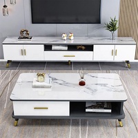 Ensemble de meubles de salon modernes européens en bois durable avec plateau en verre, meuble TV et table basse avec rangement, couleur au choix, vente en gros