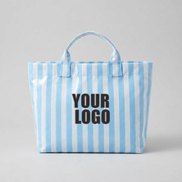 Tas Tote Kanvas Bergaris Cetak Huruf Besar Qetesh Grosir, Stylish untuk Kerja Sehari-hari, Aktivitas Luar Ruangan, Pantai Wanita, Logo Custom, Tahan Air