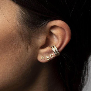 925 Sterling Silver Mini Ban Đầu Bông Tai CZ Lát 26 Bảng Chữ Cái Cá Nhân Tên Vàng Mạ Với Zircon Đá Stud Đồ Trang Sức - Product Image 3