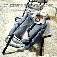Blouson d'hiver pour homme XL, style bomber, en jean chaud avec boutons décoratifs, noir et bleu, doublure polaire plus épaisse, style décontracté, teinture unie