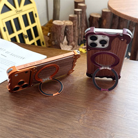 Nouvelle conception – Coque de téléphone en aluminium détachable avec support en bois pour iPhone 16 17 18 Pro Max, avec anneau rotatif à 360° et protection antichoc magnétique