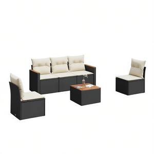 Ensemble de salon de jardin en rotin noir et crème, 6 pièces, mobilier d'extérieur au design contemporain pour terrasse et patio - Product Image 1