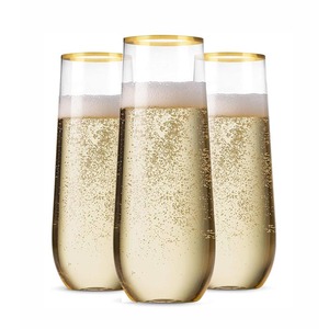 Lot de 48 flûtes à <span class=keywords><strong>champagne</strong></span> jetables en plastique sans pied, 9 oz, bord doré, plastique transparent incassable, <span class=keywords><strong>recyclable</strong></span> et sans BPA - Product Image 6