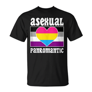 T-shirt noir unisexe à col rond et manches courtes avec motif cœur du drapeau de la fierté panromantique asexuelle, vêtements pour adultes - Product Image 2