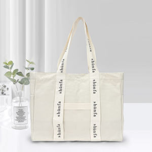 Bolso grande de algodón de lona para compras con logotipo impreso personalizado de playa para estudiantes universitarios de maquillaje portátil de lujo ecológico para mujer - Product Image 3