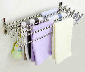 رف مناشف فولاذي مقاوم للصدأ قابل للتمديد والطي للتجفيف، يثبت على الحائط، 80 سم بـ 7 قضبان للحمام والشرفة والداخلي والخارجي - Product Image 5