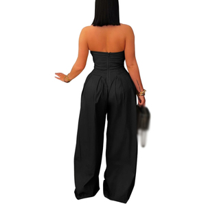 Combinaison de sport et de fitness pour femme, sans bretelles, coupe oversize, sans manches, avec boutons, jambe large, tendance et distinctive - Product Image 4