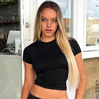 T-shirt Court Personnalisé à Manches Courtes pour Femme, Haut Court avec Logo Personnalisé, T-shirt Court Basique Uni Coupe Ajustée