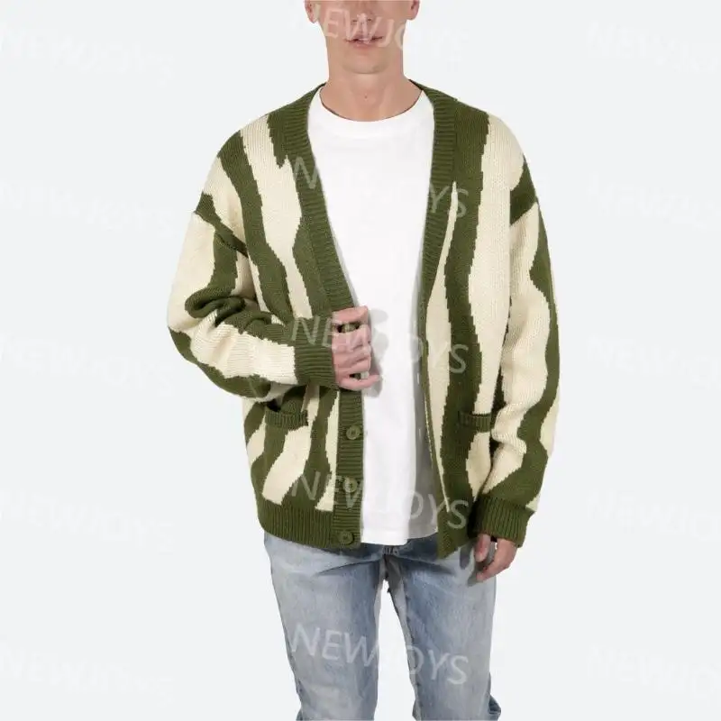 2023 OEM ODM Manufacturer Custom Knitted Oversized Zebra Cardigan Sweater Green Red Men's Cardigan Outfits