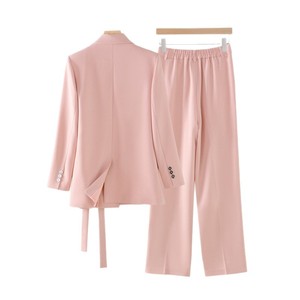 Women's Blazer And Wide Leg Pants Set Full Sleeve Anti Wrinkle Office Lady Leisure Suit - Product Image 5