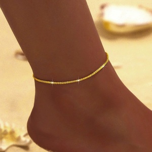 Bracelets de cheville pour femmes et filles, pailletés, réglables, plaqués or/argent sterling, superposés, bijoux de pied pour la plage - Product Image 5