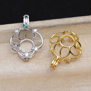 Colgante de Plata 925, Accesorios para Joyería DIY, con Base Hueca, Modelo 5839, 11.5-11.9mm, Bañado en Oro, Jaula para Perlas sin Perforar - Product Image 2