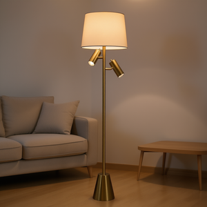 Lámpara de Pie LED DB Lumina Contemporánea en Latón Dorado, Triple Foco, Interruptor Giratorio, Base Cónica de Metal para Sala de Estar - Product Image 2