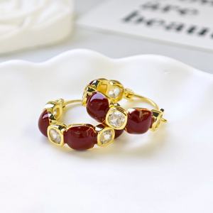 Pendientes de Aro de Circonita Rojo Vino Chapados en Oro de 14K de Fábrica Ilona, Pendientes de Joyería de Cobre de <span class=keywords><strong>Moda</strong></span> Navideña para Mujer - Product Image 1