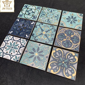 Carreaux de céramique marocains bleus dorés à motifs floraux 200x200mm, carreaux décoratifs plaqués or pour murs et sols de cuisine et salle de bain - Product Image 5