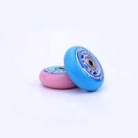 Roues de patins à roulettes pour enfants 62 64 66 68mm 85A PU sans roulement, design imprimé bleu rose, pour rollers d'enfants