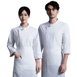 ชุดยูนิฟอร์มพนักงานร้านอาหารยุโรป เสื้อเชฟสไตล์ไทย ติดกระดุมแบบผูก เสื้อโค้ทเชฟสำหรับครัว เสื้อแจ็คเก็ตเชฟสั่งทำพิเศษสำหรับผู้ชาย สีเทา แขนยาว - Product Image 1