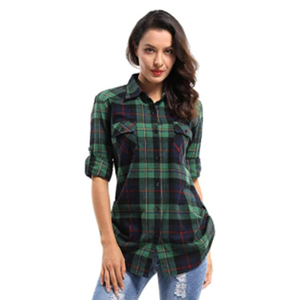 Nouvelle mode femmes Blouses manches longues col rabattu chemises à <span class=keywords><strong>carreaux</strong></span> - Product Image 4