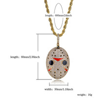 Collier pendentif Masque Jason entièrement serti de zircons, style Hip-Hop, motif masque de film d'horreur, breloque en cuivre, chaîne en corde, bijoux pour hommes et femmes, vente en gros