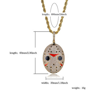 Colar com Pingente Máscara Jason Cravejado de Zircônias, Estilo HipHop, com Máscara de Filme de Terror, Pingente de Cobre, Corrente de Corda, Joias para Homens e Mulheres, Atacado - Product Image 5
