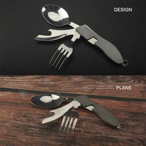 4 in1 pieghevole in acciaio inox forchetta coltello apriscatole da esterno servizio posate da viaggio campeggio <span class=keywords><strong>Set</strong></span> - Product Image 4