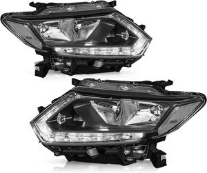 Autolamp Drl para halógeno modelo 2014 2015 2016 Nissan <span class=keywords><strong>Rogue</strong></span> conjunto de Faros con faro negro conductor y lado del pasajero - Product Image 1